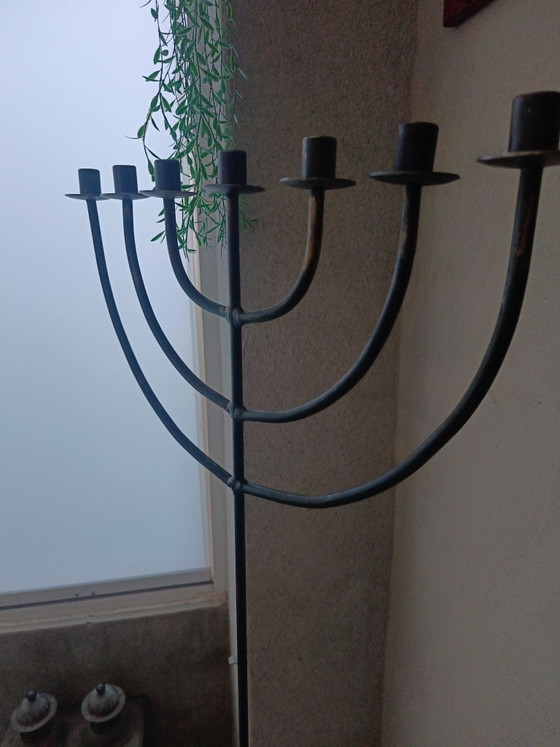 Stehleuchter, 7 Arme, Kerzenhalter, Gusseisen, Schwarz (Foto 4 von 5)