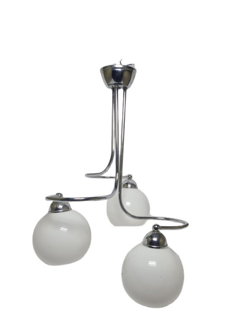 Art Deco Style Chandelier, Poland, 1970s – kroonluchters, Glass, Chrome