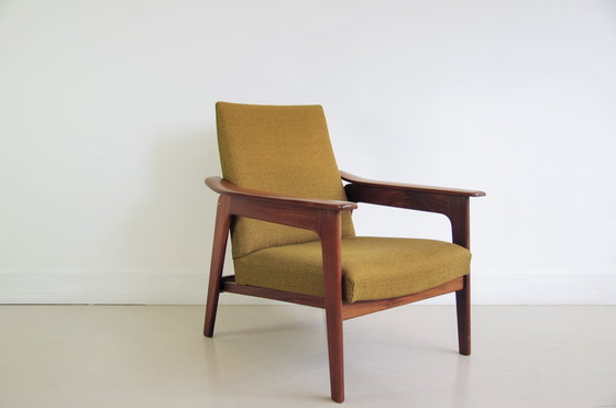 Image 1 of houten vintage fauteuil groene bekleding