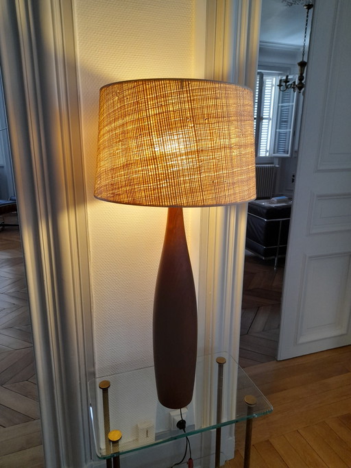 Large Danish modernist teak lamp, signed ESA vintage
