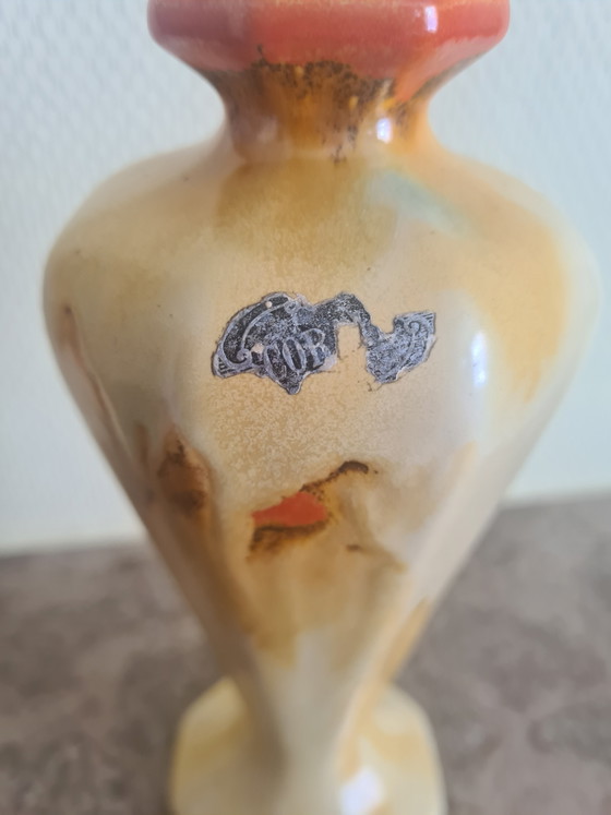 Orange Art Deco Ceramic Vase 23cm – Handmade Pottery 1920s Torhout Belgium – Vase Céramique (photo 6 of 6)