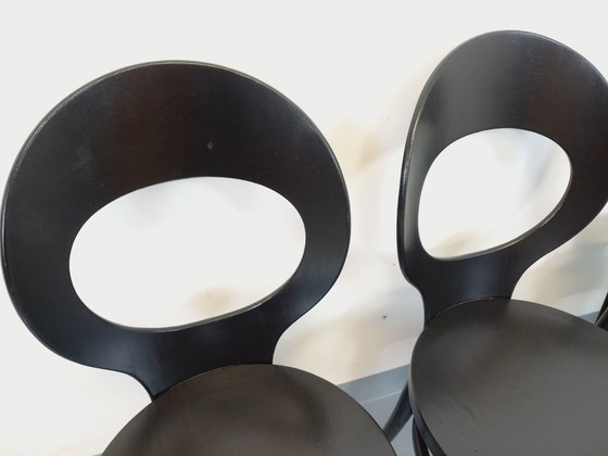 Image 1 of Set van 4 vintage Baumann Mouette stoelen in zwart hout uit de jaren 70.