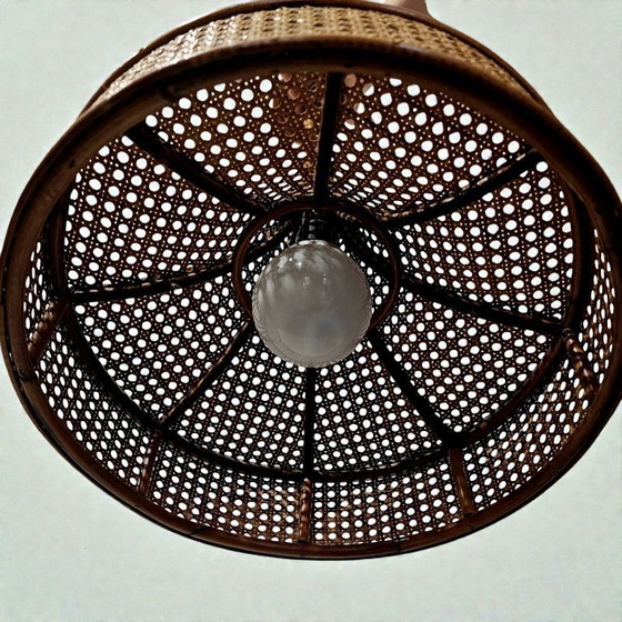 Image 1 of Lampada a sospensione vintage in rattan – lampada a sospensione in bambù intrecciato – design boho