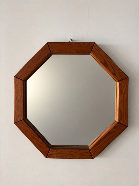 Vintage Octagonal Wooden Wall Mirror – 1970s Geometric Design (photo 2 of 8)