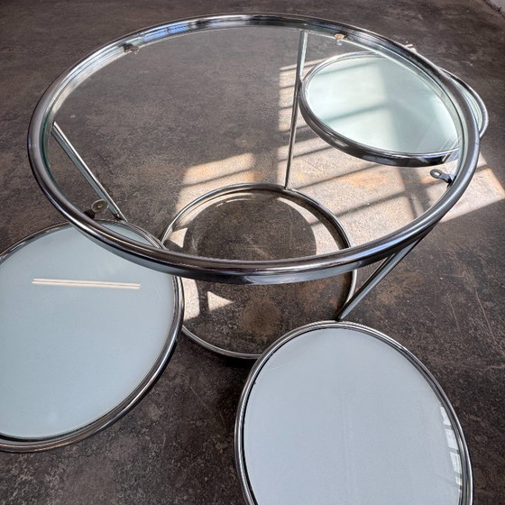 Image 1 of Milo Baughman Style Chrome and Glass Coffee Table, 1990