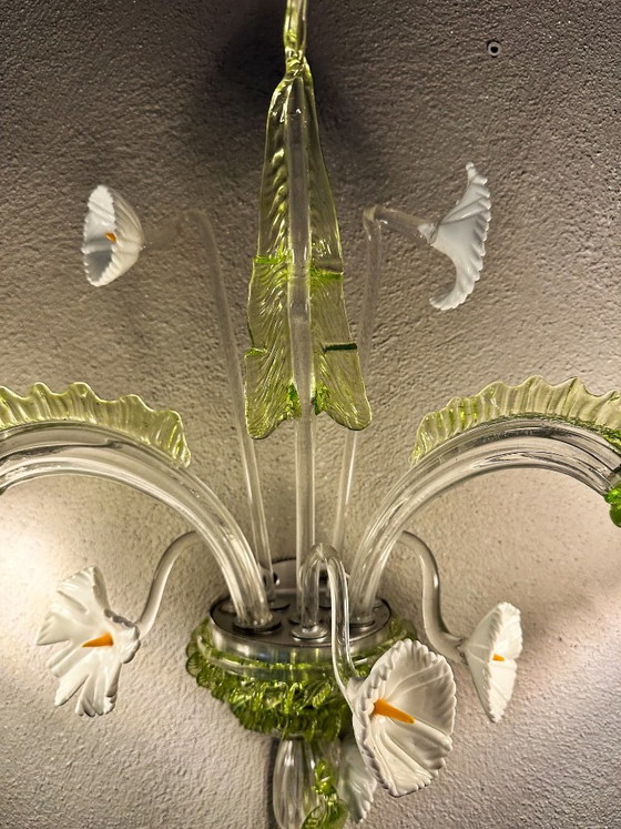 Vintage Murano lamp, Verlichting, Metaal, Murano Glas, Groen (foto 7 van 11)