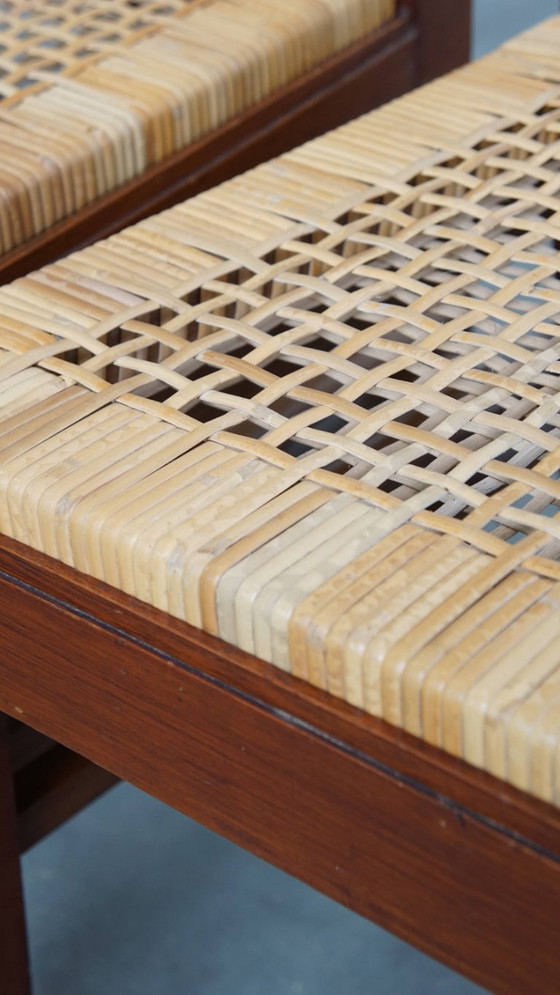 Image 1 of 6 x Sedia da pranzo in legno dal design Art Déco con seduta e schienale in vimini