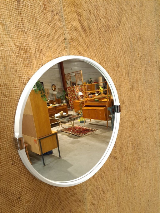 Witte ronde kunststof spiegel met chroom