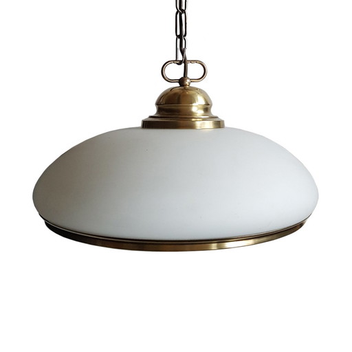 Lampe suspendue en laiton et verre Mid Century