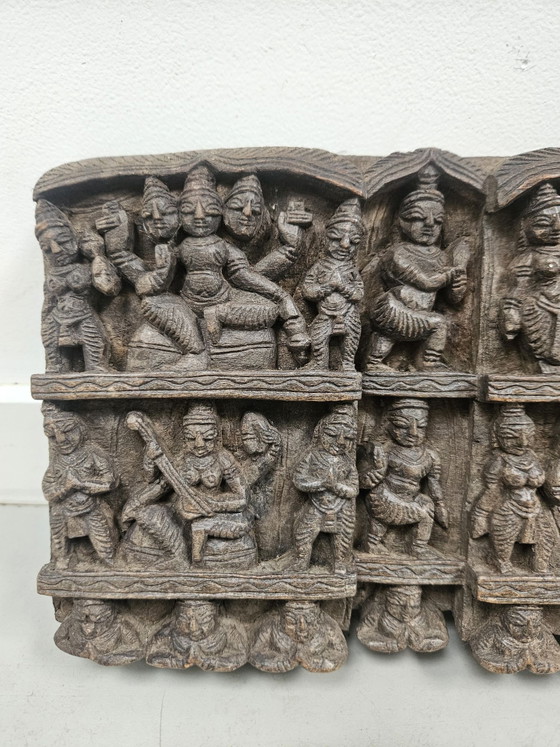 Antique Indian Temple Frieze Hand-Carved Wood – Wall decoration (photo 4 of 10)
