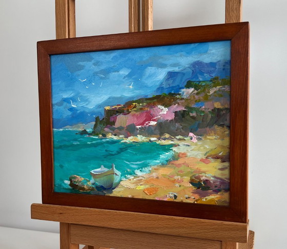 Image 1 of Original Oil Painting Coastal Mountain Landscape After the sea storm