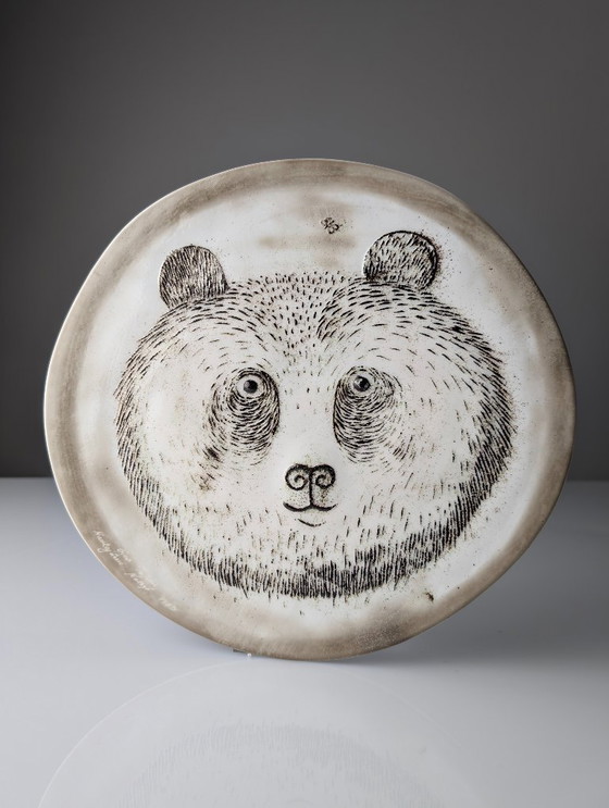 Image 1 of Piatto in ceramica con orsetto panda Oiva Toikka Nuutajärvi Finlandia 1983