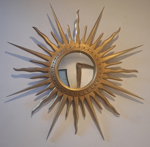 67cm wooden sun mirror. 17cm convex glass. C.D.V. stickers