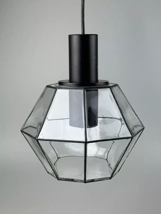 Image 1 of 60s 70s hanging lamp ceiling lamp by Limburg Leuchten Germany glass metal