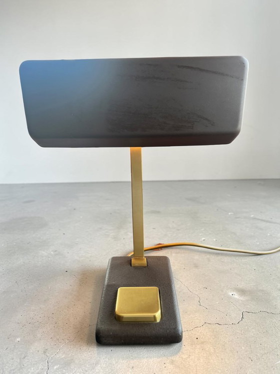 Image 1 of Lampada da scrivania/pianoforte vintage di Egon Hillebrand, anni '70 – metallo martellato marrone e ottone – modello 7383-241
