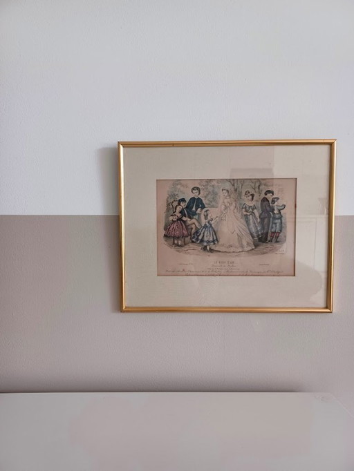 Stampa di moda vintage, incorniciata. Chic parigino. Giornale di moda