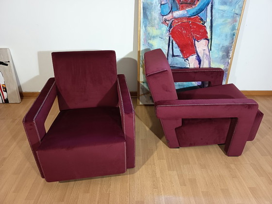 Image 1 of CASSINA 2X Poltrone 637 UTRECHT  (NUOVE MAI USATE) in Velluto 13L Ortigia/Plum con Cuciture in filo Naturale a punta Cavallo