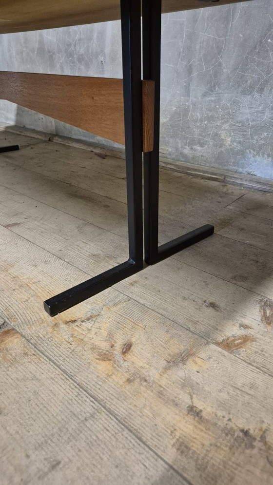 Image 1 of Vintage Rectangular Coffee Table with Wooden Top and Black Metal Base, 1960s