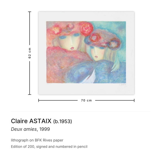Claire ASTAIX signierte Lithographie Deux Amies 1999 – Lithographien & Drucke, Paper (photo 3 of 5)