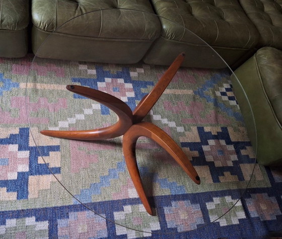 Image 1 of Danish Coffee Table in Solid Teak with Circular Glass Top, 1960s