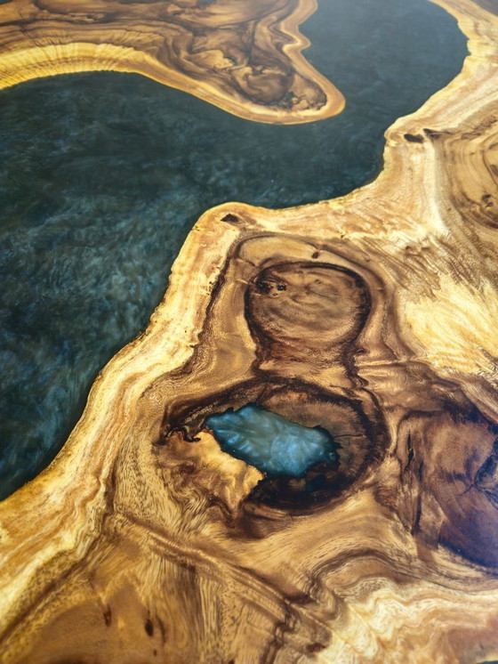 Image 1 of Rain tree wood epoxy river dining table grey/silver 