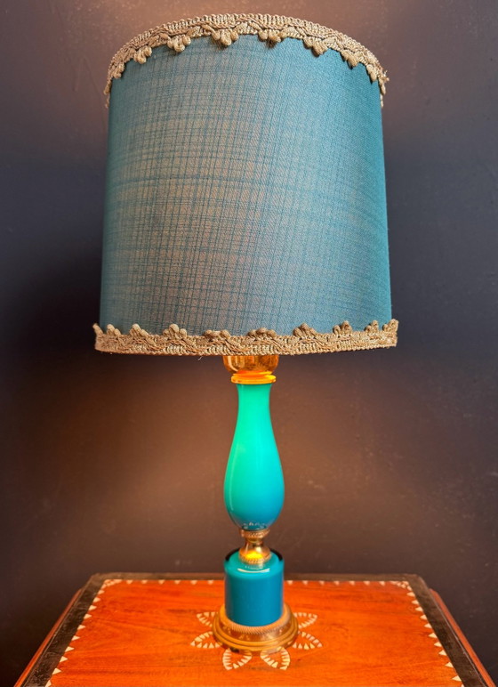 Lampe opaline turquoise laiton années 60, Verre (photo 6 sur 13)
