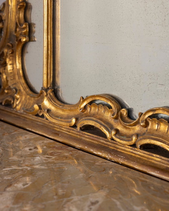 Antique classic style console table in wood decorated with mirror from the late 19th century, Gold (photo 2 of 21)