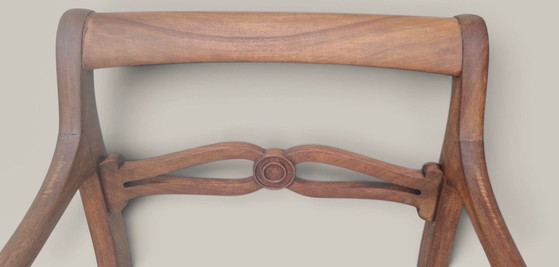 Antique Directoire style solid wood Armchair - openwork frame and saber legs, Cotton, Beige (photo 10 of 15)