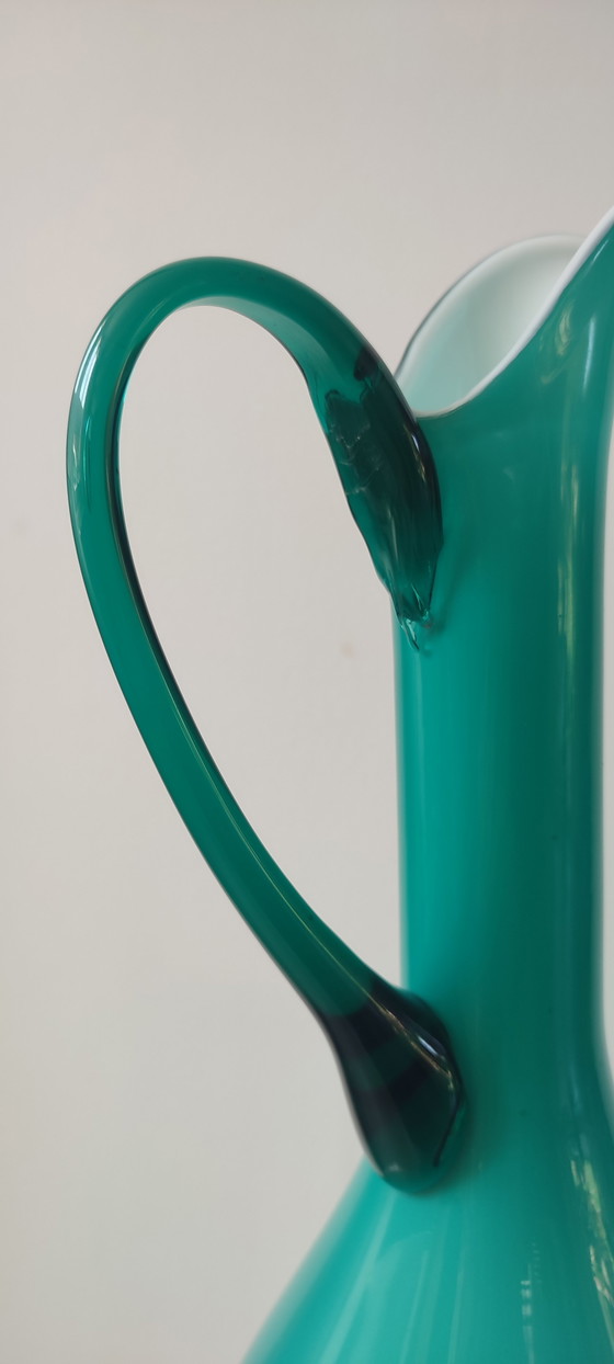 Large Vintage Empoli Double-Sided Glass Vase-Ewer (38 cm) (photo 6 of 15)