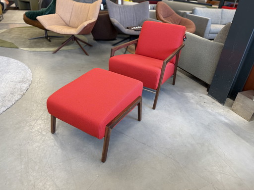 Harvink Splinter Sessel mit Hocker Nussbaum Hallingdal Stoff
