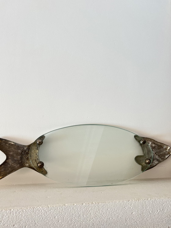 Image 1 of Piatto da portata in vetro placcato argento vintage a forma di pesce