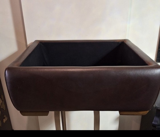 Image 1 of Full Leather Pouf With Storage Compartment