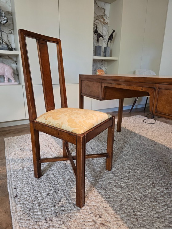 Art Deco bureau in wortelhout, teak kleur met bijhorende stoel. – Wood, Brass (photo 8 of 12)