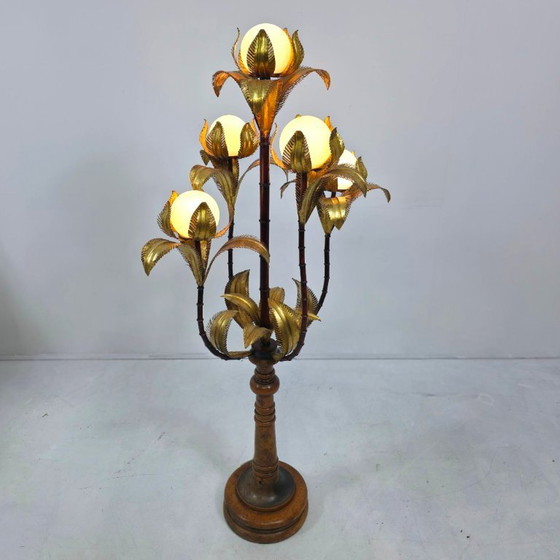 Image 1 of Hollywood Regency Lamp Florentiner Bamboe Palmboom Verguld