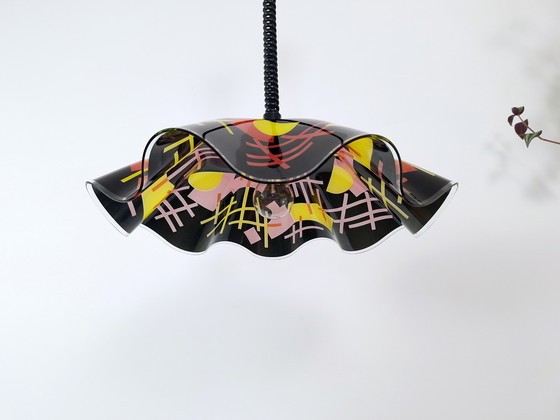 Image 1 of Vintage zwarte hanglamp, Memphis Design verstelbare plafondlamp
