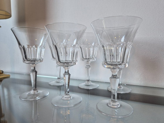 Image 1 of 6x Mid Century Val-Saint-Lambert mondgeblazen wijnglazen