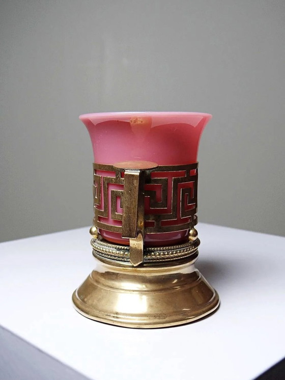 Antique pink opaline and gilded brass cup holder/candle holder, 19th century, Crystal, Glass (photo 7 of 14)