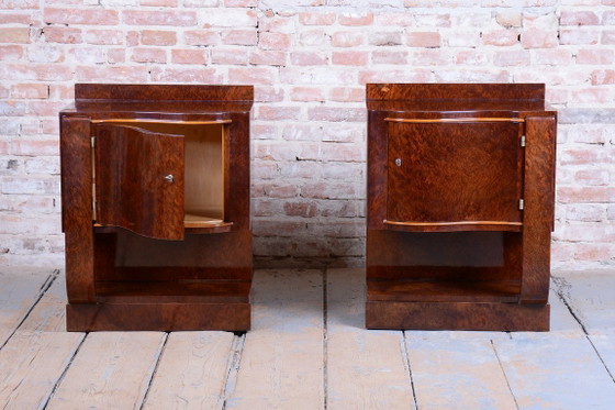 Par de mesitas de noche Art Déco restauradas, de madera de haya, de estilo polaco recuperado, Francia, (photo 6 of 19)