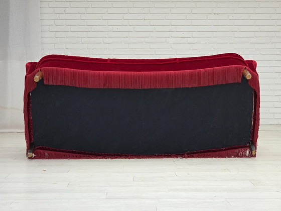 Image 1 of 1960s, Danish 3-seater curved sofa, red furniture velour.
