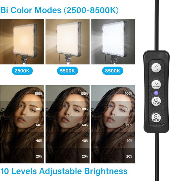 Image 1 of Obeamiu 2-Pack LED Video Light con treppiede, illuminazione per studio fotografico dimmerabile 2500-8500K per riprese video