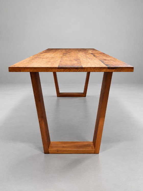 Hardwood dining table with V-shaped legs, recycled wood, Reclaim Studio, Brown, Rustic (photo 2 of 8)