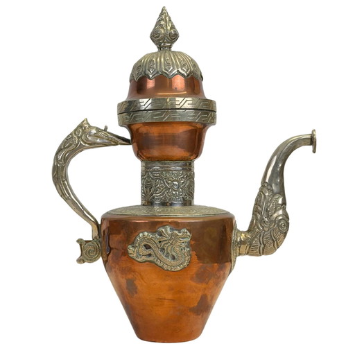 Vintage Himalayan Tibetan Copper Dragon Ewers – Paktong Relief Decoration (28.5 cm)