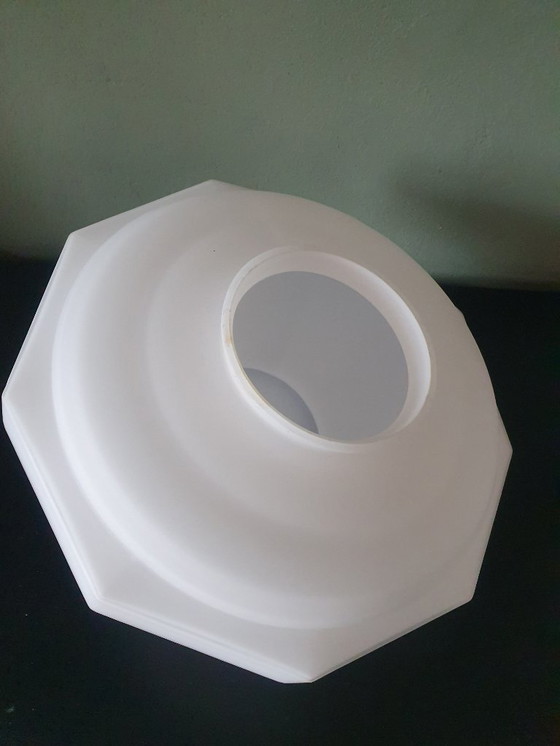 Image 1 of Art Deco ceiling light made of opal glass. Unique shape with a retro design.