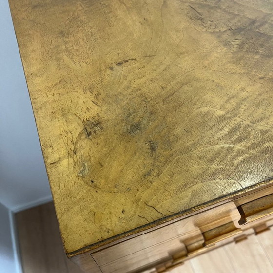 Image 1 of Rara cómoda alta / cómoda en nogal flameado art deco, 1930/1940