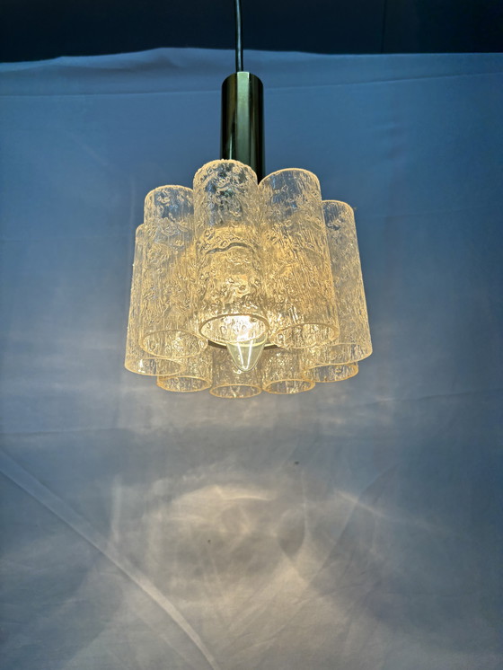 Image 1 of 2 suspensions vintage Doria Leuchten, tubes en verre glacé '60/'70