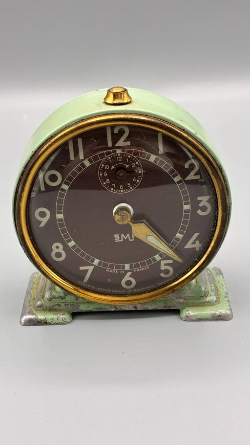 SMI Mechanical Alarm Clock - Celadon Green - Art Deco Base - Functional – klokken, Brass