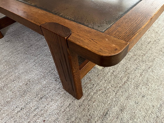 Image 1 of Eiken houten salontafel met ingelegde tegels