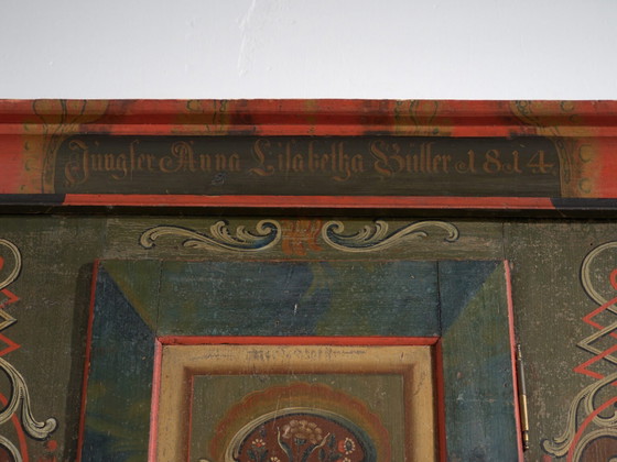 Armadio Dipinto d'Arte Popolare, Europa Centrale, datato 1814, Armadi contenitori, Altro, Legno, Rosso (foto 38 di 49)