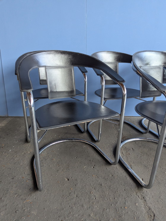 Image 1 of 6 chaises design vintage italien - Chrome et cuir