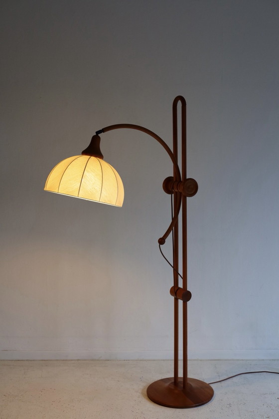 Lampadaire Vintage Domus, réglable en hauteur – Bois, Textile (photo 8 of 9)
